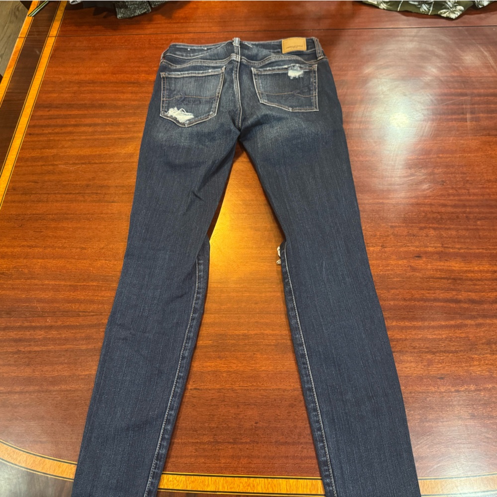 American Eagle Outfitters Dark Blue Distressed Skinny Jeans - Picture 4 of 5